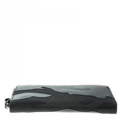 Valentino Black Camouflage Leather Noir Zip Around Wallet
