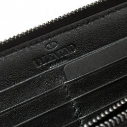 Valentino Black Camouflage Leather Noir Zip Around Wallet