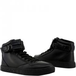 Versace Jeans Black Synthetic Faux Leather High Top Sneakers Size 44