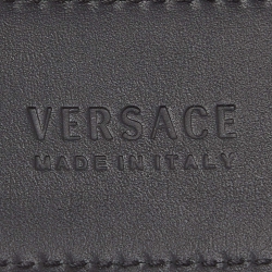 Pre Owned Versace Black Leather Patent Medussa Head Buckle Belt 115CM