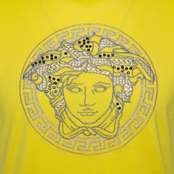 Pre Owned Versace Neon Yellow Cotton Jersey Embroidered Medusa Logo T-Shirt M