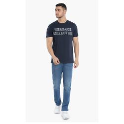 Pre Owned Versace Blue Logo Graphic Print T-Shirt XL