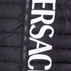 Versace Black Logo Print Down Quilted Zip Up Jacket XXL