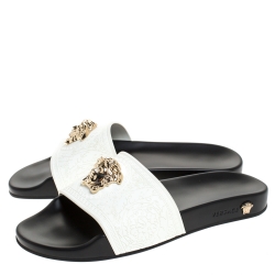 Versace White Baroque Rubber Medusa Head Slides Size 41
