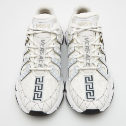 Pre Owned Versace White Leather and Fabric Trigreca Low Top Sneakers Size 43