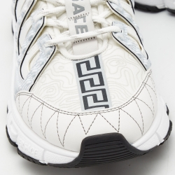 Pre Owned Versace White Leather and Fabric Trigreca Low Top Sneakers Size 43