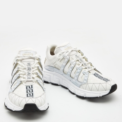 Pre Owned Versace White Leather and Fabric Trigreca Low Top Sneakers Size 43