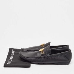Pre Owned Versace Black Leather Medusa Detail Slip On Loafers Size 45