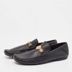 Pre Owned Versace Black Leather Medusa Detail Slip On Loafers Size 45