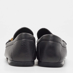 Pre Owned Versace Black Leather Medusa Detail Slip On Loafers Size 45