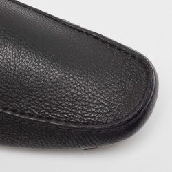 Pre Owned Versace Black Leather Medusa Detail Slip On Loafers Size 45