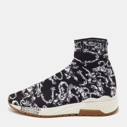 Versace Black/White Knit Fabric High Top Sneakers Size 43