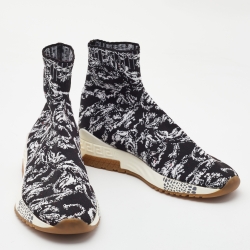 Versace Black/White Knit Fabric High Top Sneakers Size 43