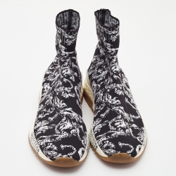 Versace Black/White Knit Fabric High Top Sneakers Size 43