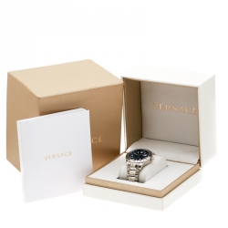 Versace Blue Stainless Steel Hellenyium GMT V11 Men's Wristwatch 42 mm
