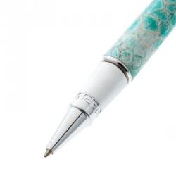 Pre Owned Versace Green Embossed Silver Tone Rollerball Pen