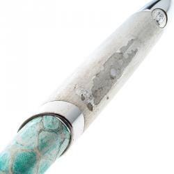 Pre Owned Versace Green Embossed Silver Tone Rollerball Pen