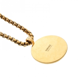 Versace Medusa Logo Medallion Gold Tone Chunky Pendant Necklace 