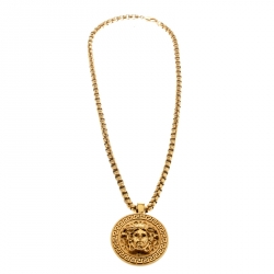Versace Medusa Logo Medallion Gold Tone Chunky Pendant Necklace 