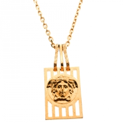 Versace Medusa Tag Gold Tone Pendant Necklace