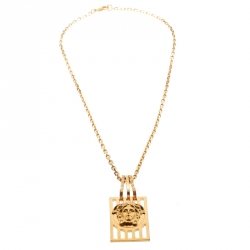 Versace Medusa Tag Gold Tone Pendant Necklace
