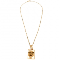 Versace Medusa Tag Gold Tone Pendant Necklace