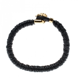 Versace Medusa Black Woven Leather Gold Tone Bracelet