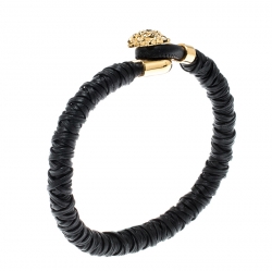 Versace Medusa Black Woven Leather Gold Tone Bracelet