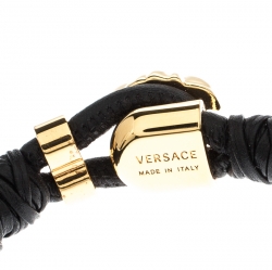Versace Medusa Black Woven Leather Gold Tone Bracelet