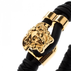 Versace Medusa Black Woven Leather Gold Tone Bracelet
