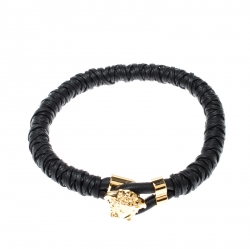 Versace Medusa Black Woven Leather Gold Tone Bracelet