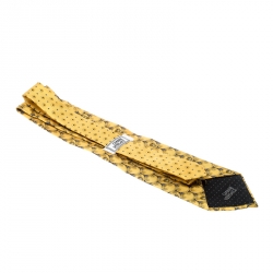 Pre Owned Gianni Versace Vintage Yellow Logo and Floral Patterned Silk Jacquard Tie