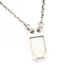 Versace Medusa Silver Tone Tag Pendant Necklace