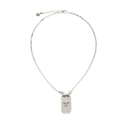 Versace Medusa Silver Tone Tag Pendant Necklace