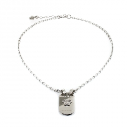 Versace Medusa Silver Tone Tag Pendant Necklace