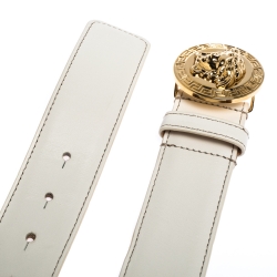 Pre Owned Versace White Leather Medusa Belt 105CM