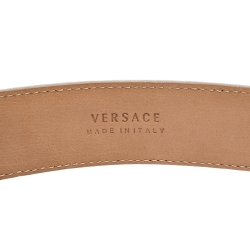 Pre Owned Versace White Leather Medusa Belt 105CM
