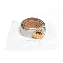 Pre Owned Versace White Leather Medusa Belt 105CM