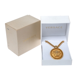 Versace Medusa Gold Tone Chain Link Medallion Pendant Necklace