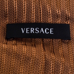 Pre Owned Versace Brown Medusa & Floral Motif Stripe Silk Tie