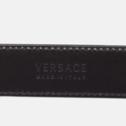 Pre Owned Versace Black Leather La Medusa Buckle Belt 100CM