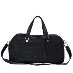 Pre Owned Versace Black Leather Trapuntato Duffle Travel Bag