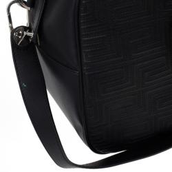 Pre Owned Versace Black Leather Trapuntato Duffle Travel Bag