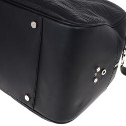 Pre Owned Versace Black Leather Trapuntato Duffle Travel Bag