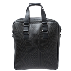 Versace Black Leather Medusa Vertical Briefcase Tote