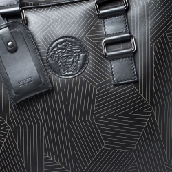 Versace Black Leather Medusa Vertical Briefcase Tote