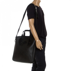 Versace Black Leather Medusa Vertical Briefcase Tote