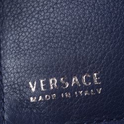 Versace Blue Greca Embossed Leather Bifold Wallet
