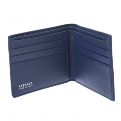 Versace Blue Greca Embossed Leather Bifold Wallet