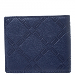 Versace Blue Greca Embossed Leather Bifold Wallet